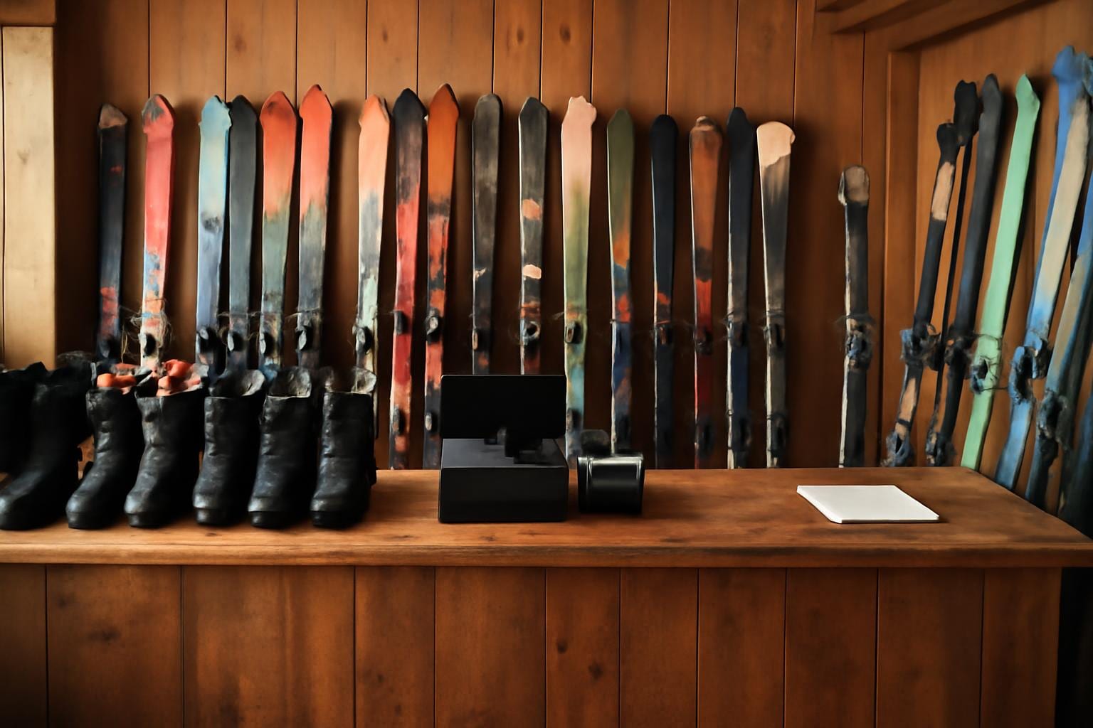 ski rental shop Les Gets counter selection